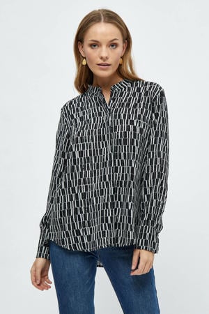 blouse Philippa Long Sleeve Shirt met all over print zwart/grijs