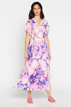 maxi jurk met all over print roze/paars/ecru