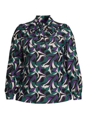 blousetop Thera met all over print groen/paars/wit