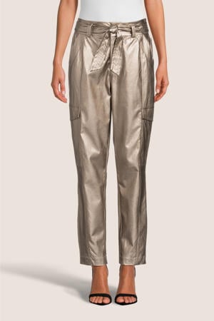 metallic high waist regular fit pantalon zilver