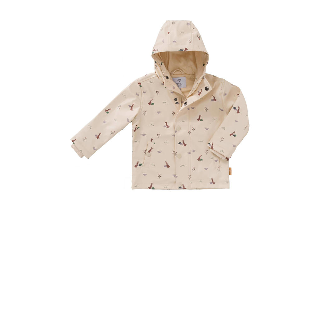 Ecru jongens en meisjes Fresk regenjas van polyester met lange mouwen, capuchon en ritssluiting