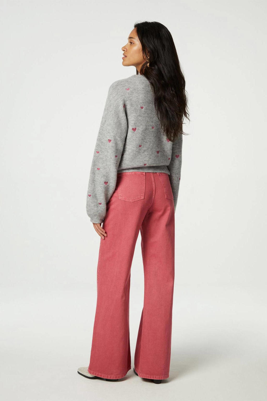 Fabienne Chapot trui Lidia met wol en hartjes grijs/roze | wehkamp