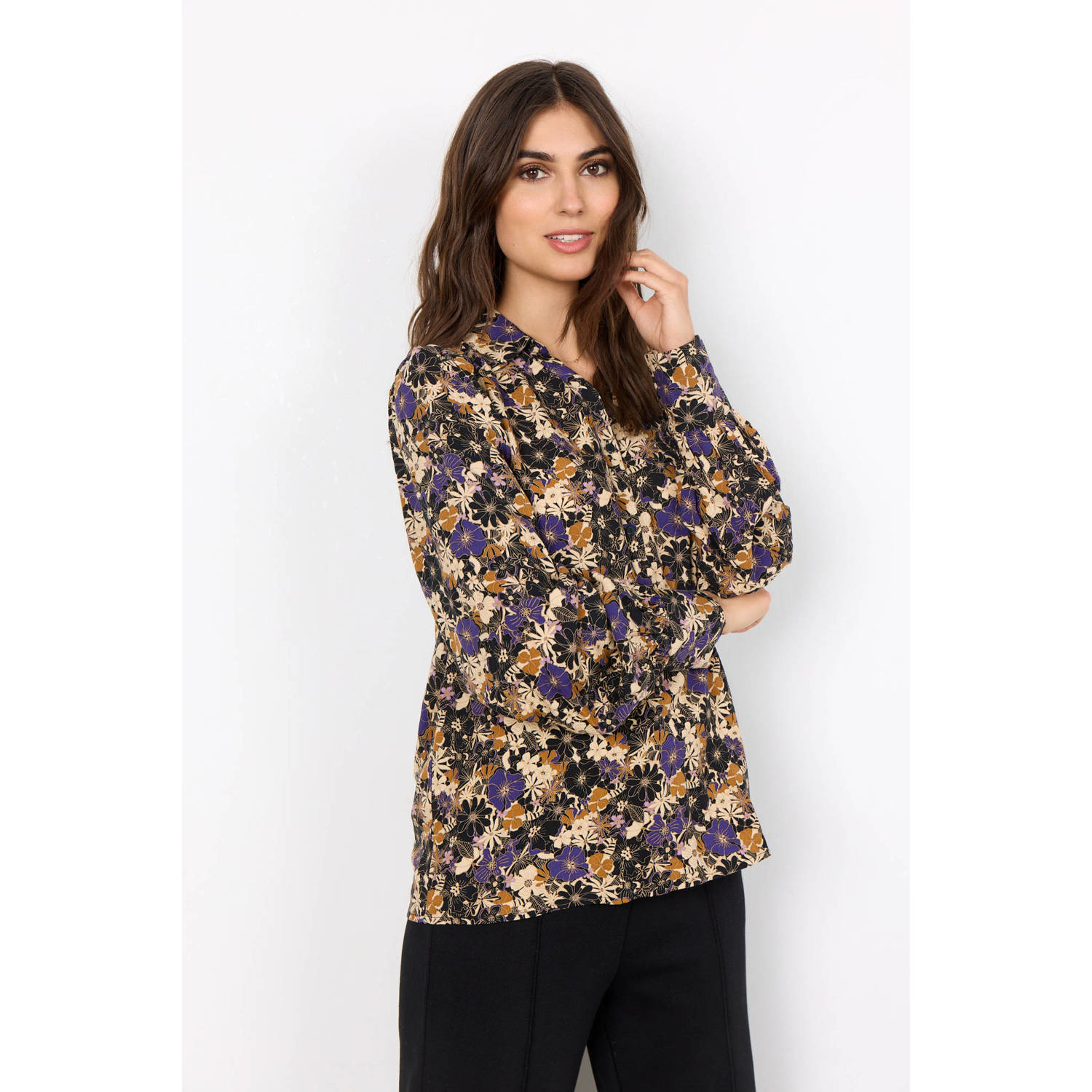 Soyaconcept blouse VENJA met all over print zwart bruin paars