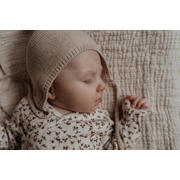 thumbnail: Ecru en bruine jongens en meisjes Yumi Baby new born overslag longsleeve Brown Leafs van katoen met all over print, lange mouwen, ronde hals en drukknoopsluiting