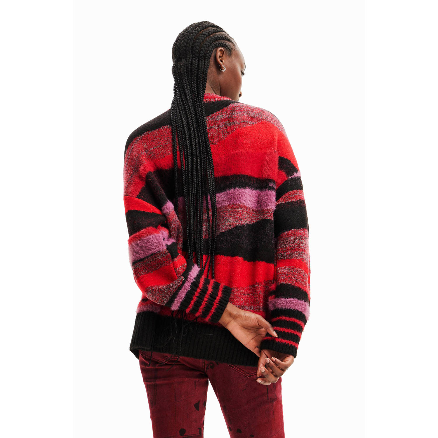 Desigual gebreide trui met all over print rood zwart roze