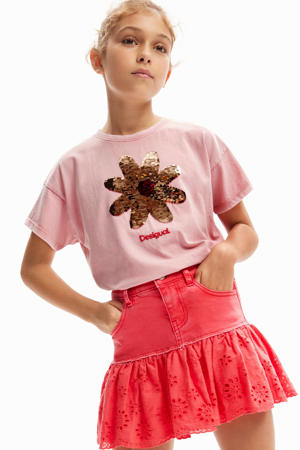 T-shirt met reversible pailletten roze