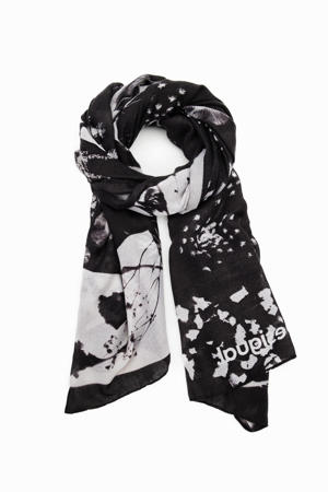 sjaal met print zwart/wit