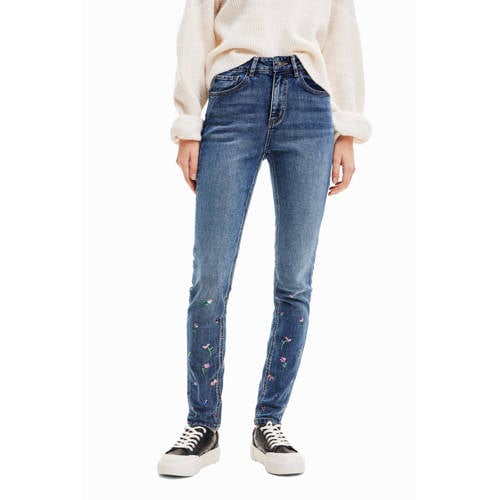 Desigual skinny jeans met borduursels medium blue denim