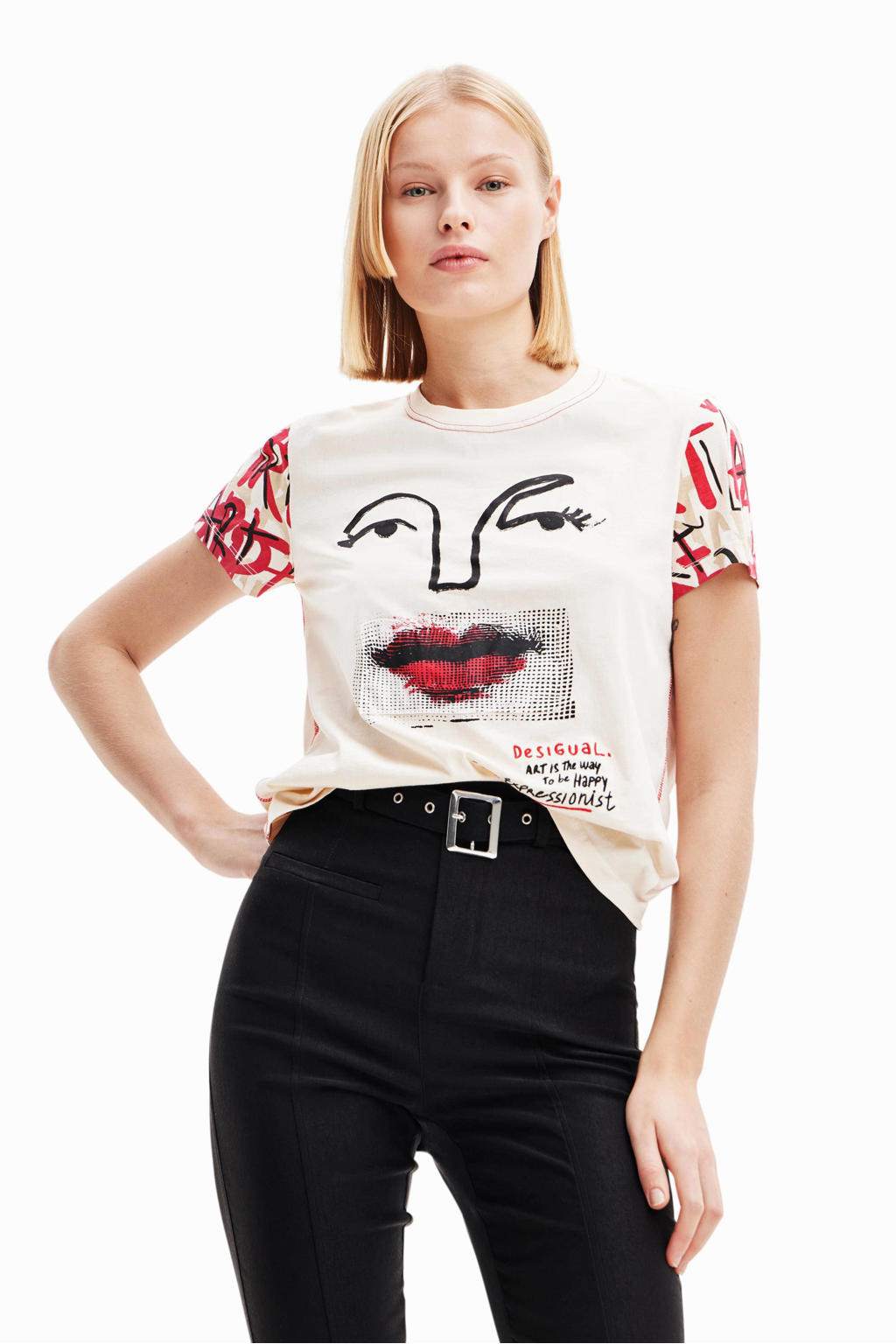 Desigual T Shirt Met Printopdruk Offwhite Rood Wehkamp