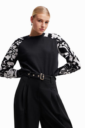sweater met printopdruk zwart/wit