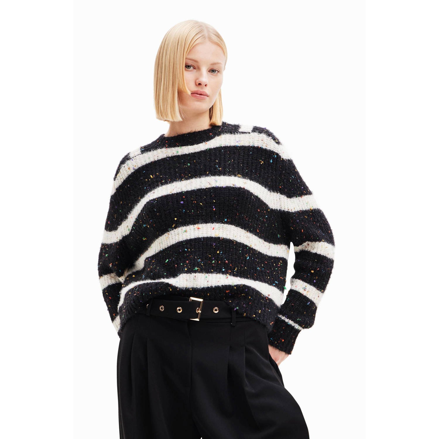 Desigual gestreepte trui met wol zwart wit