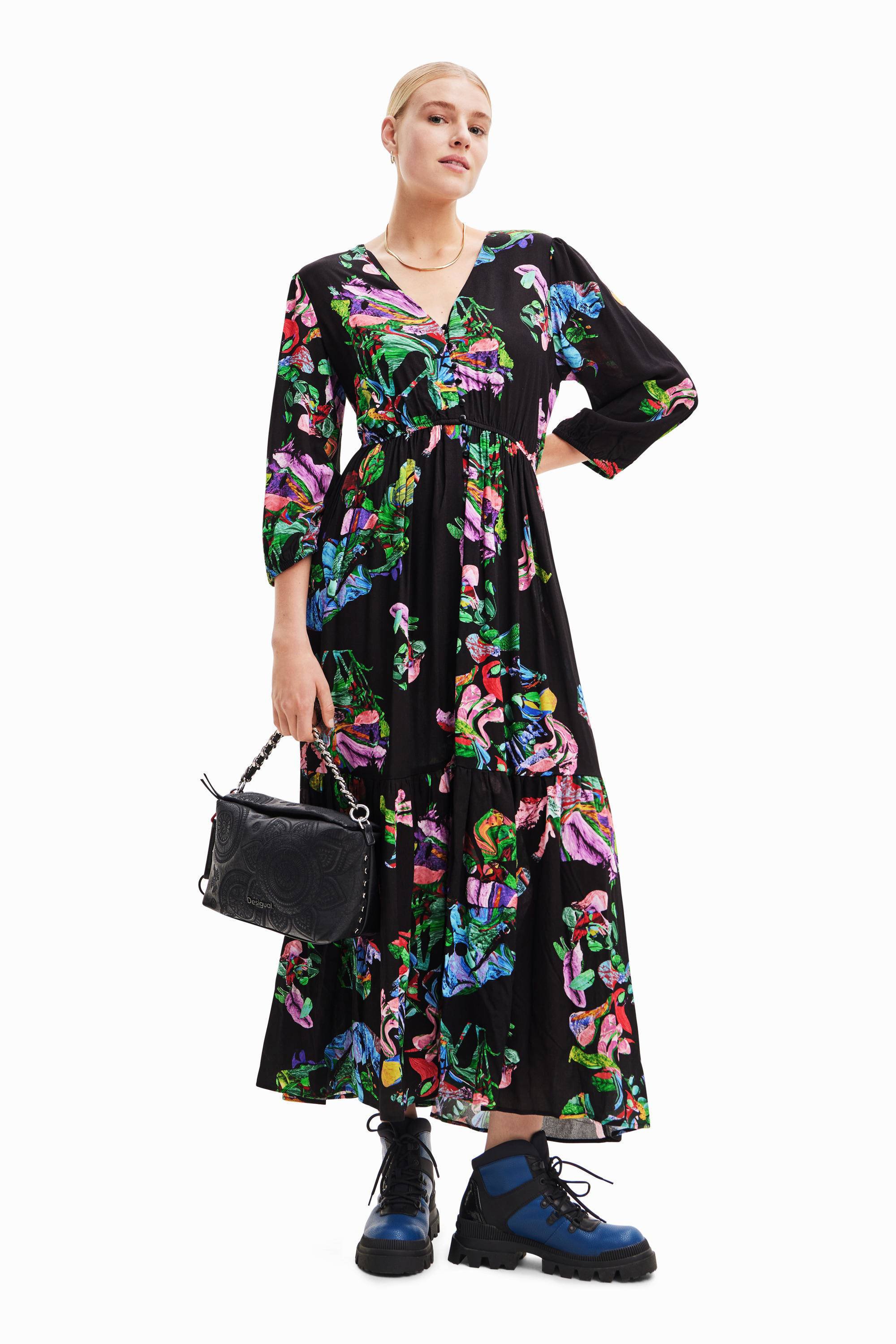 maxi jurk met all over print zwart multi