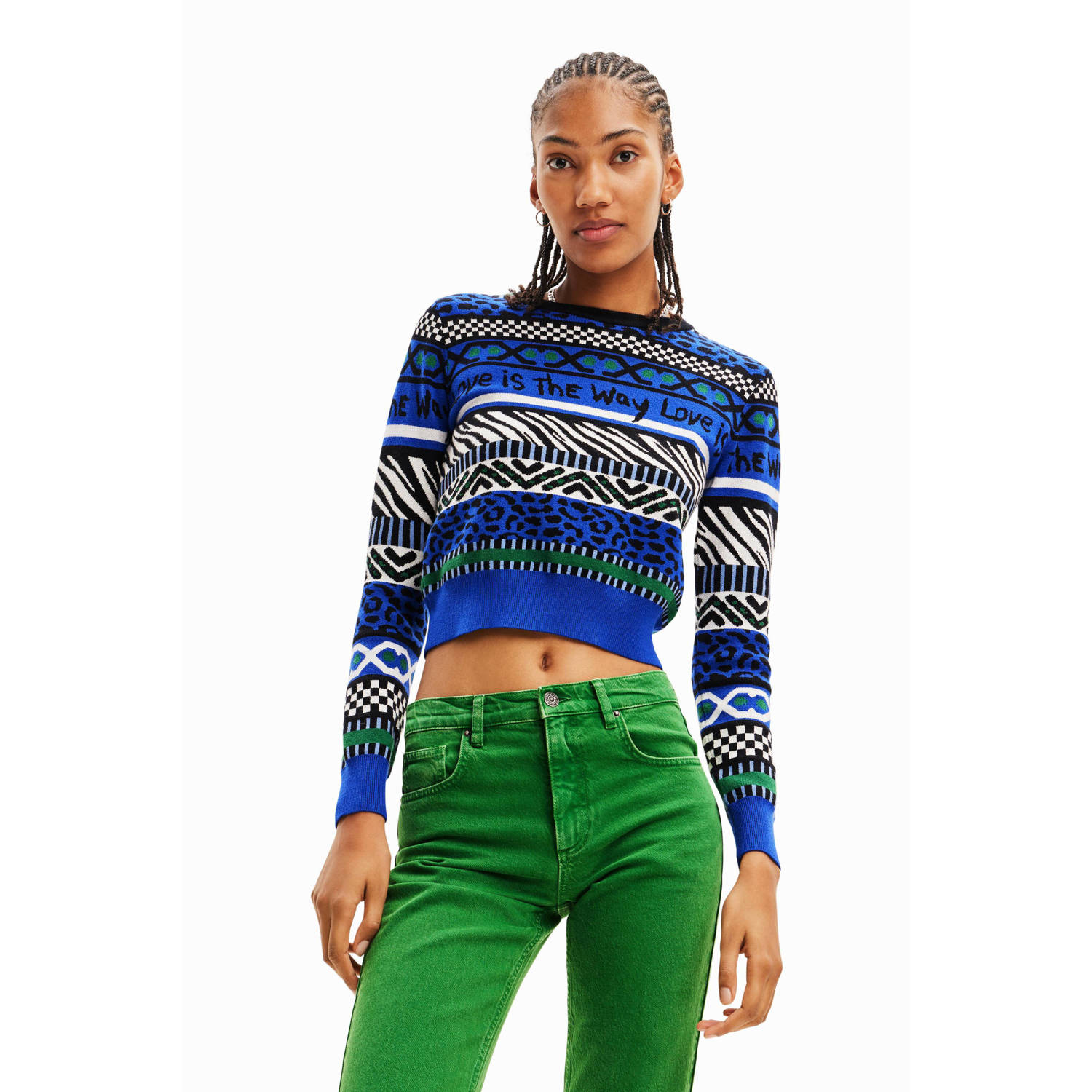 Desigual Elegante Trui met Ronde Hals en Contrastdetails Multicolor Dames