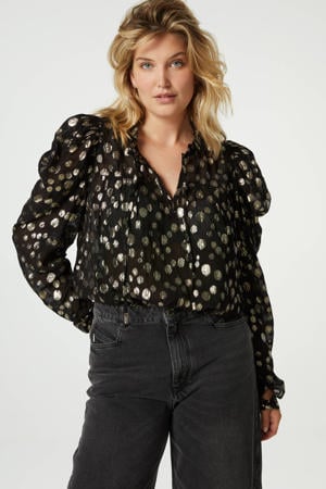 semi-transparante blousetop Didi met stippen zwart/goud