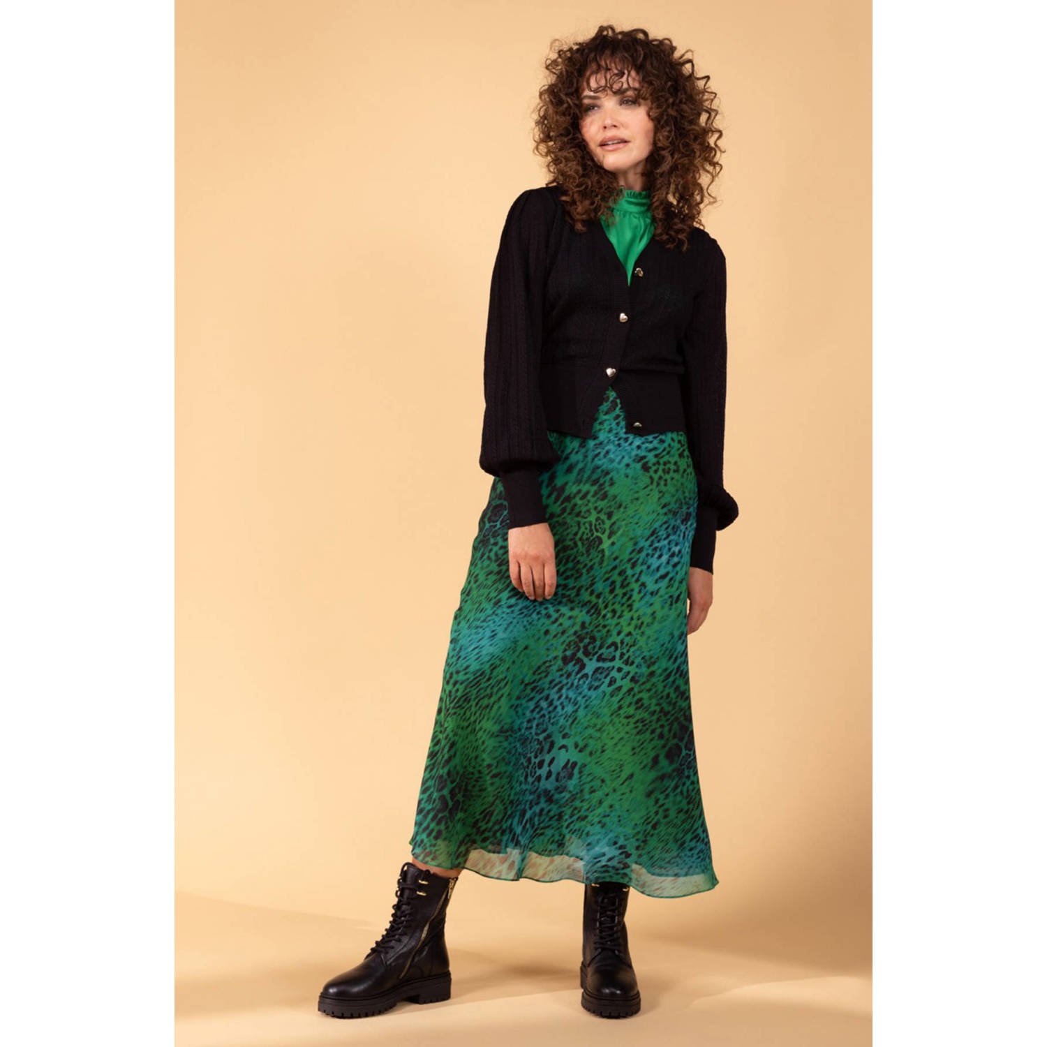 LabeL DOT midi rok Elly met panterprint groen blauw