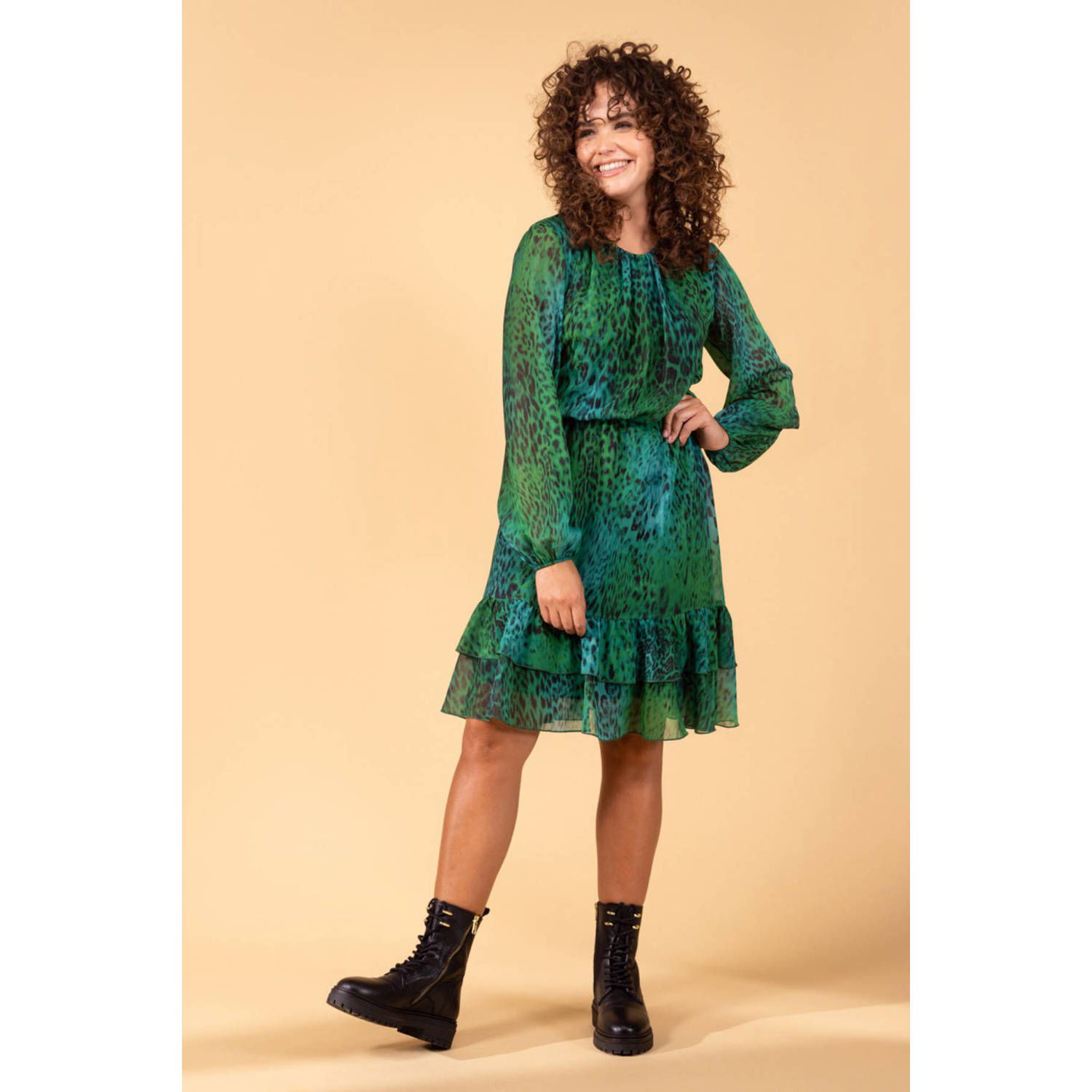 LabeL DOT jurk Silke met panterprint groen blauw