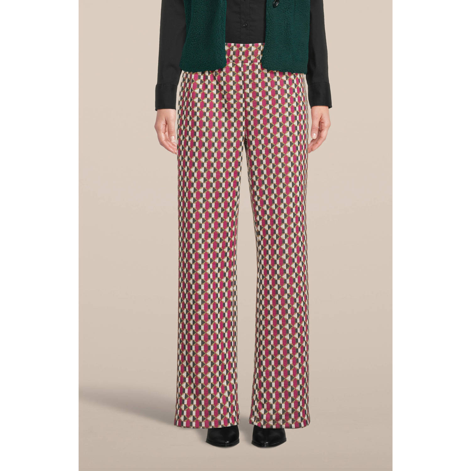 B.Young wide leg broek BYSANTI met all over print en glitters rood beige