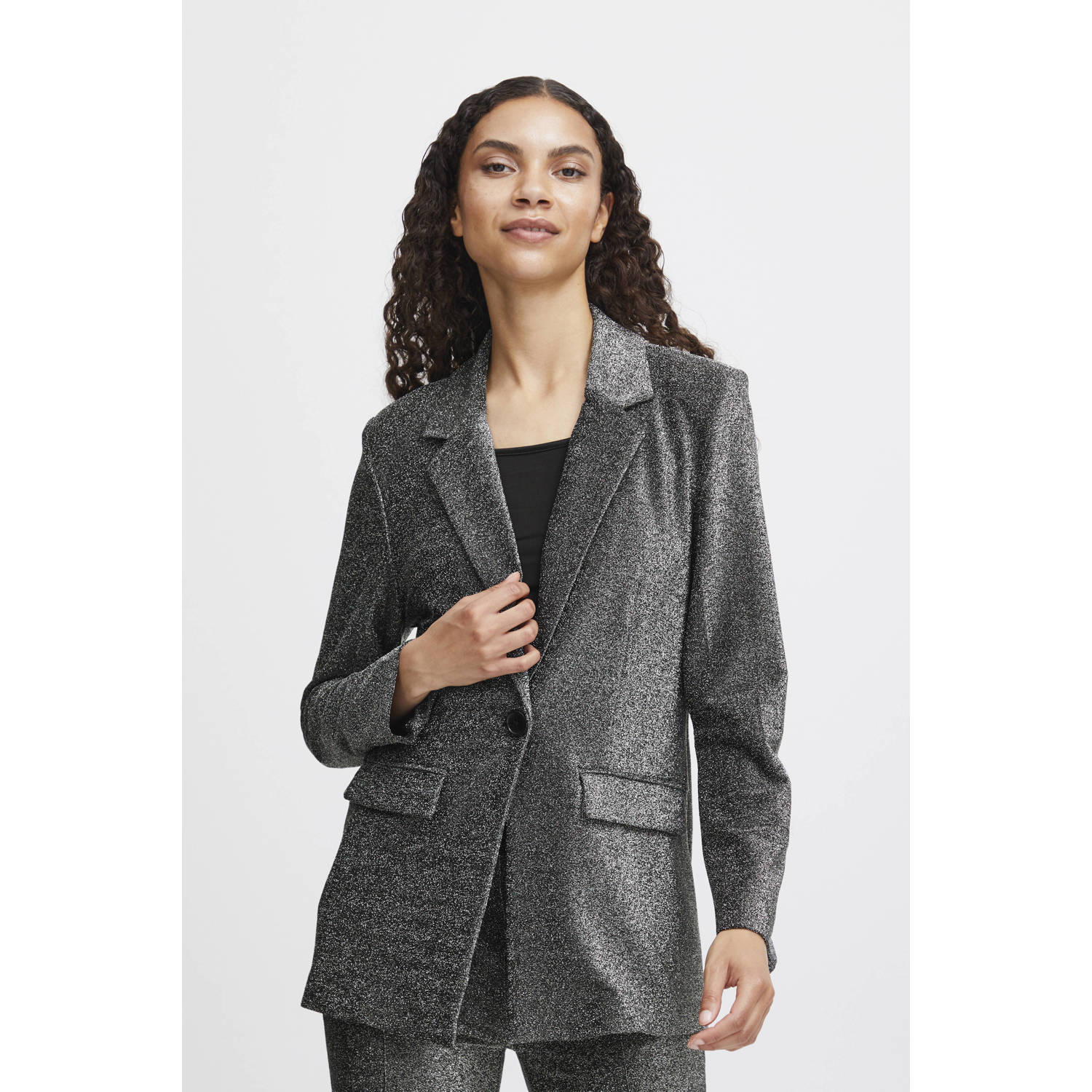 B.Young rechtvallende blazer BYTACHA met glitters zwart zilver