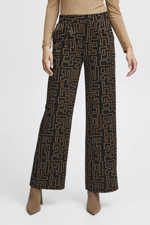 wide leg broek BYMMRAVNA met grafische print zwart/bruin