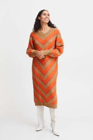 gebreide jurk BYMICA met grafische print bruin/oranje