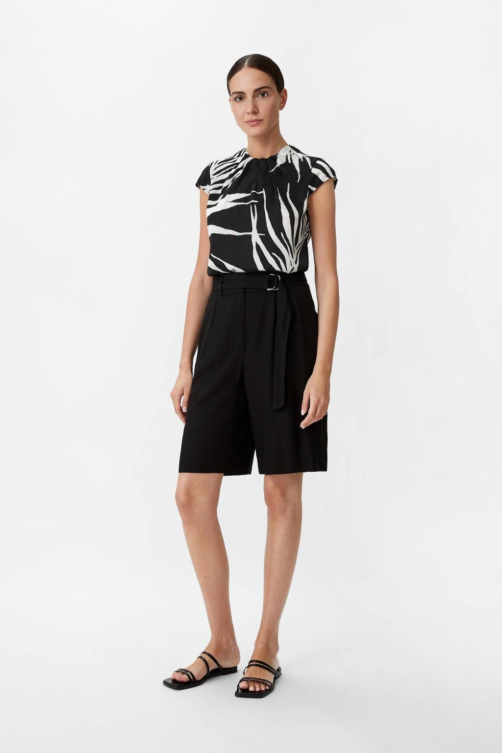 comma top met bladprint en plooien zwart/ wit | wehkamp