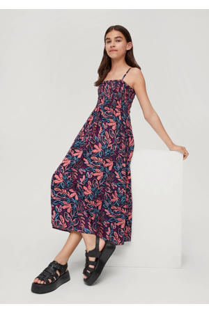 maxi jurk met all over print zwart/roze/blauw