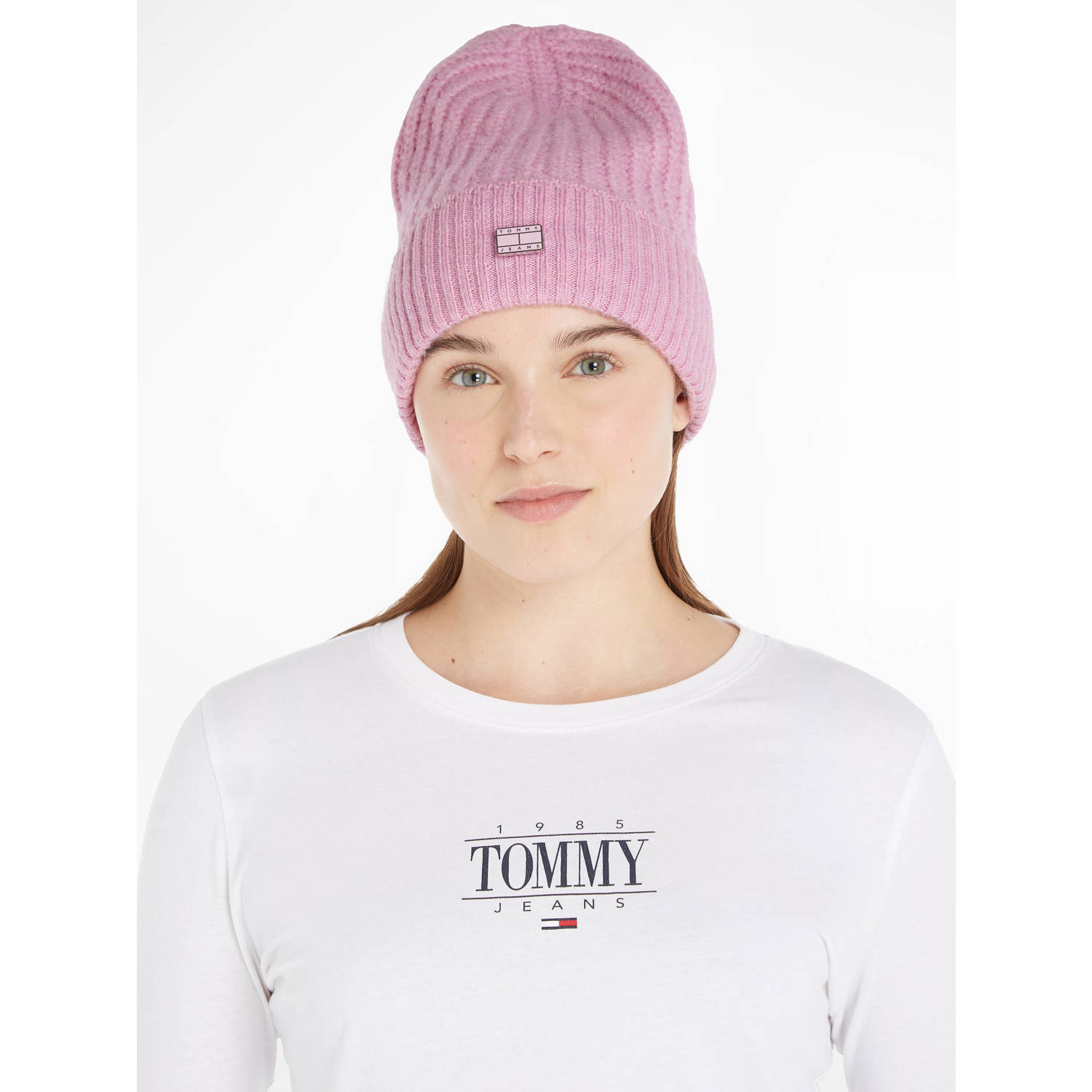 Tommy Jeans muts TJW Cosy Knit roze
