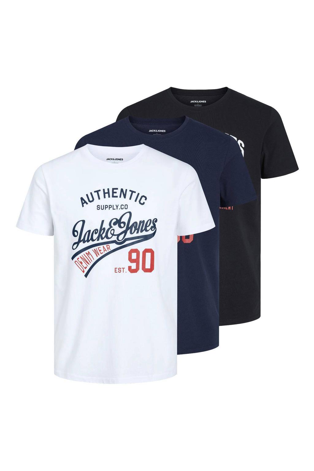 JACK & JONES regular T-shirt zwart - (set van 3)