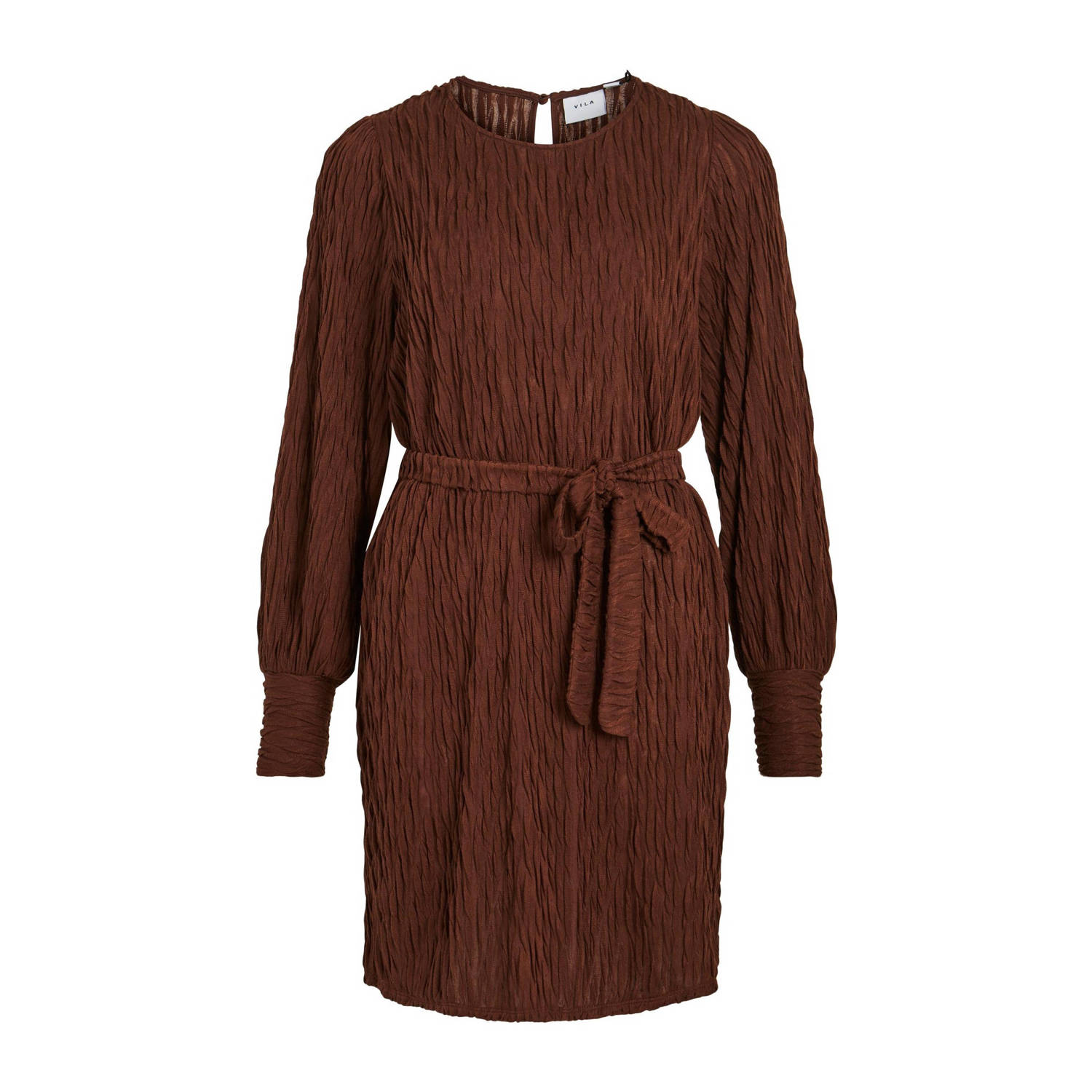 VILA jurk VIPLISSO van gerecycled polyester bruin