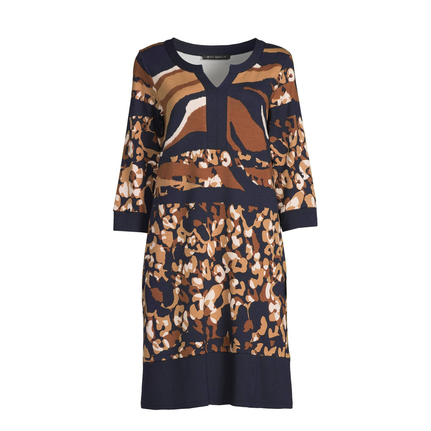 Betty Barclay jurk met all over print donkerblauw bruin