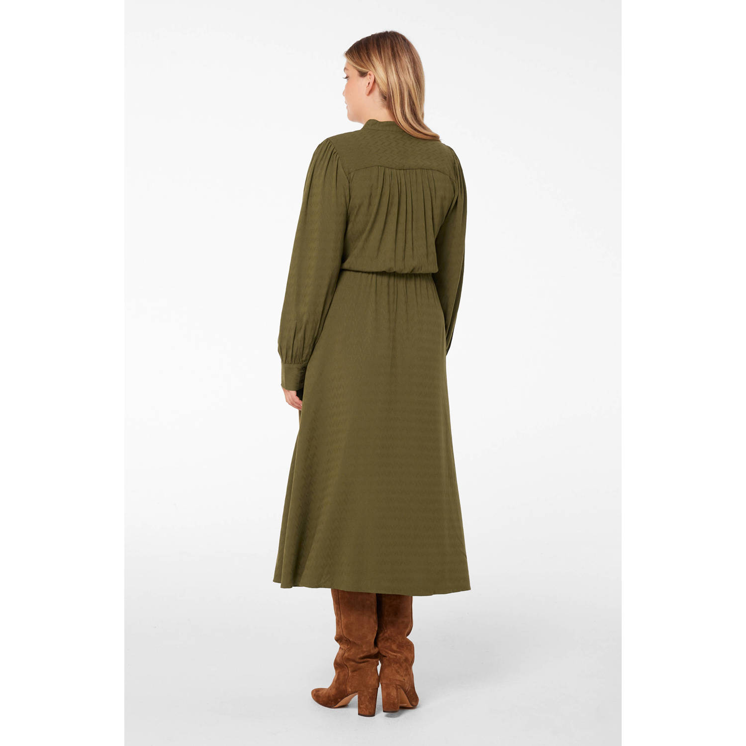 Miljuschka by Wehkamp blousejurk met overslag rok kaki Kledingwinkel