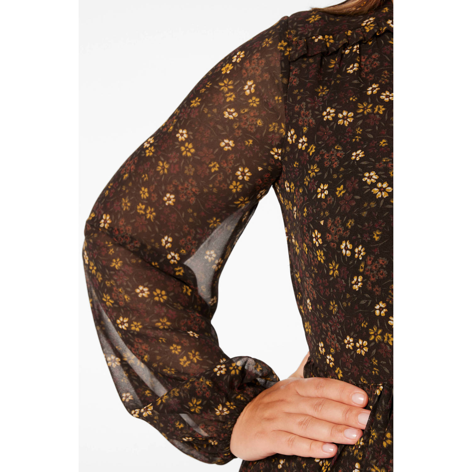 Miljuschka by Wehkamp plisse jurk met bloemenprint bruin
