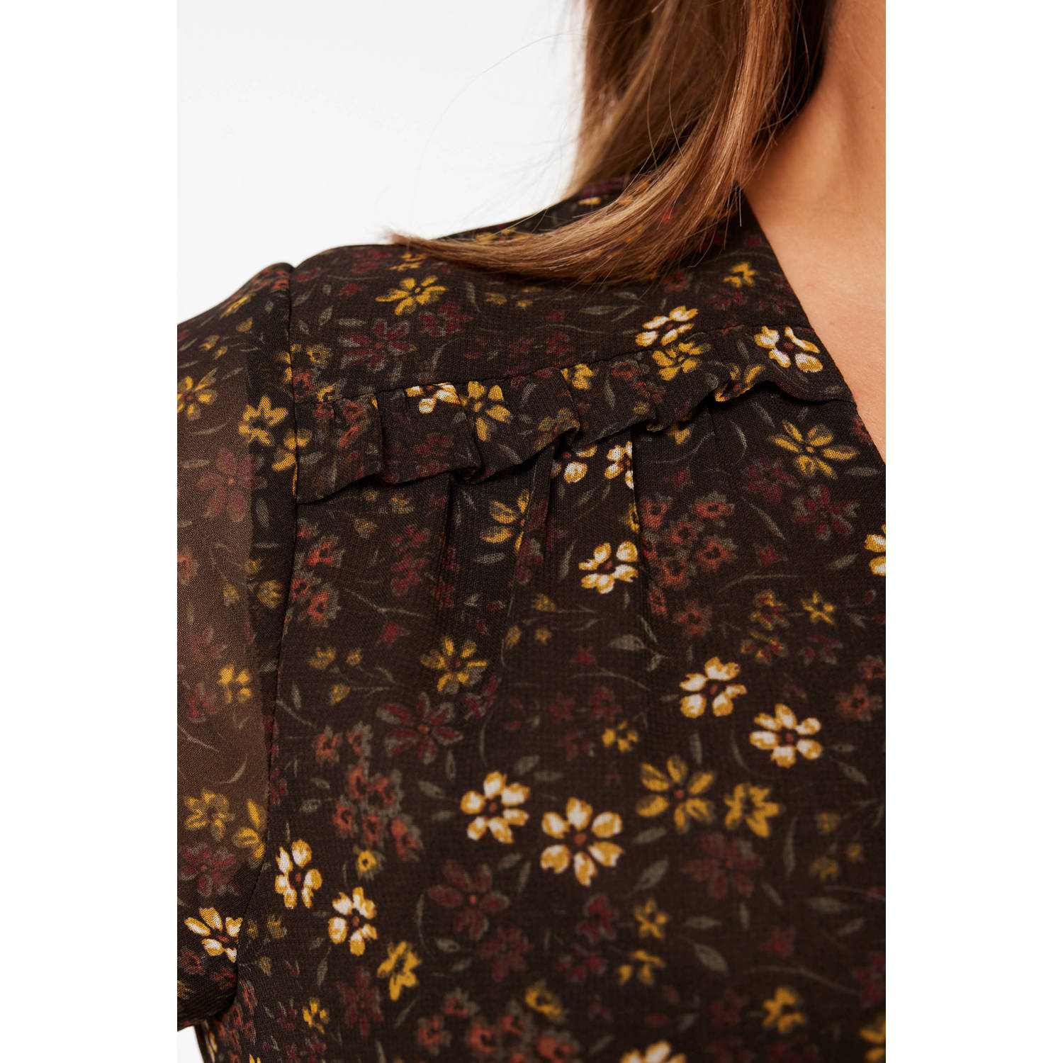 Miljuschka by Wehkamp plisse jurk met bloemenprint bruin