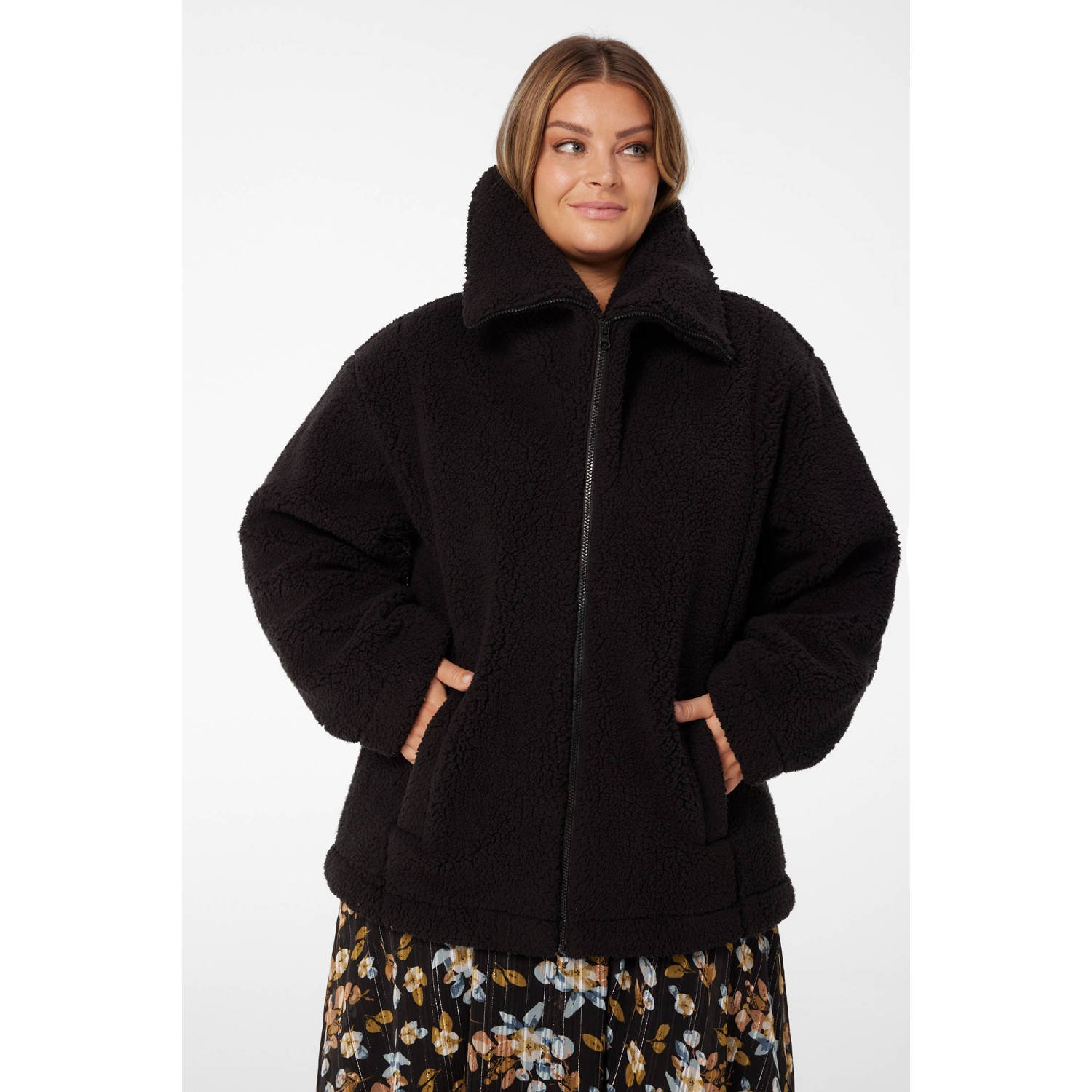 Miljuschka by Wehkamp oversized fleece jas zwart