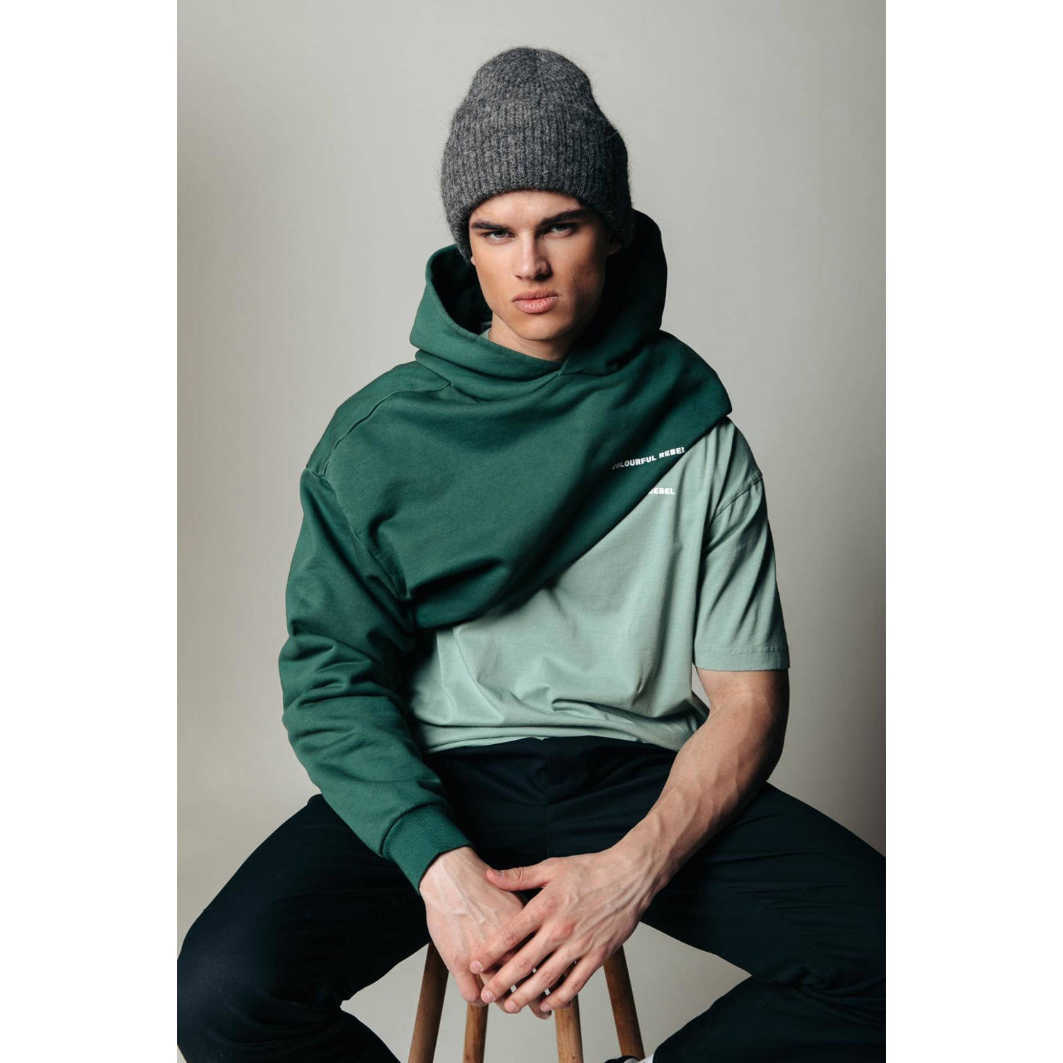 Colourful Rebel hoodie van biologisch katoen dark green