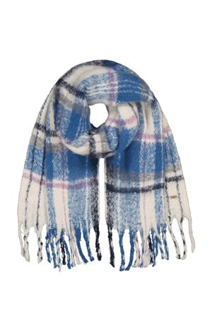geruite sjaal met franjes Loriant blauw/ecru