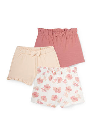 korte broek - set van 3 roze/wit