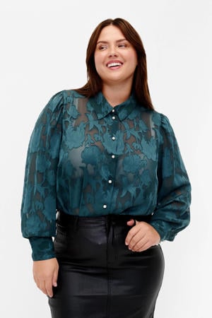 blouse MMLOY met kant donkergroen