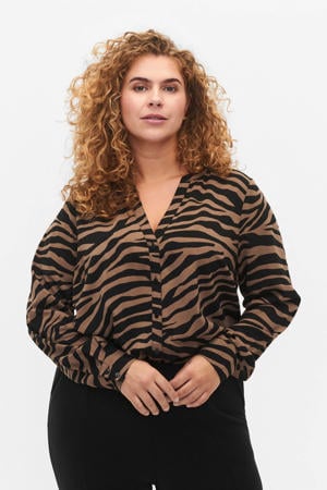 blouse MASTIE met zebraprint bruin/zwart
