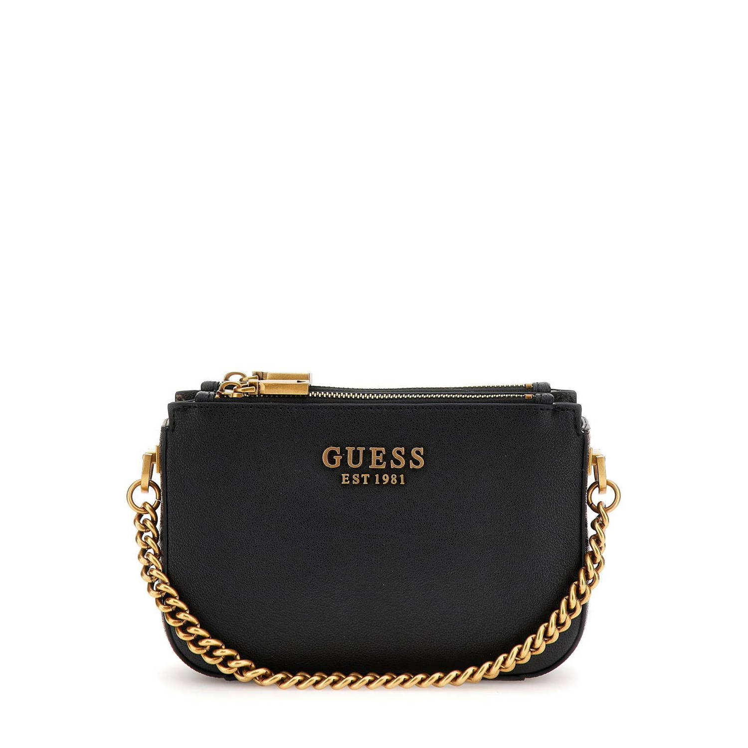 GUESS crossbody tas Fynna met logoprint zwart bruin