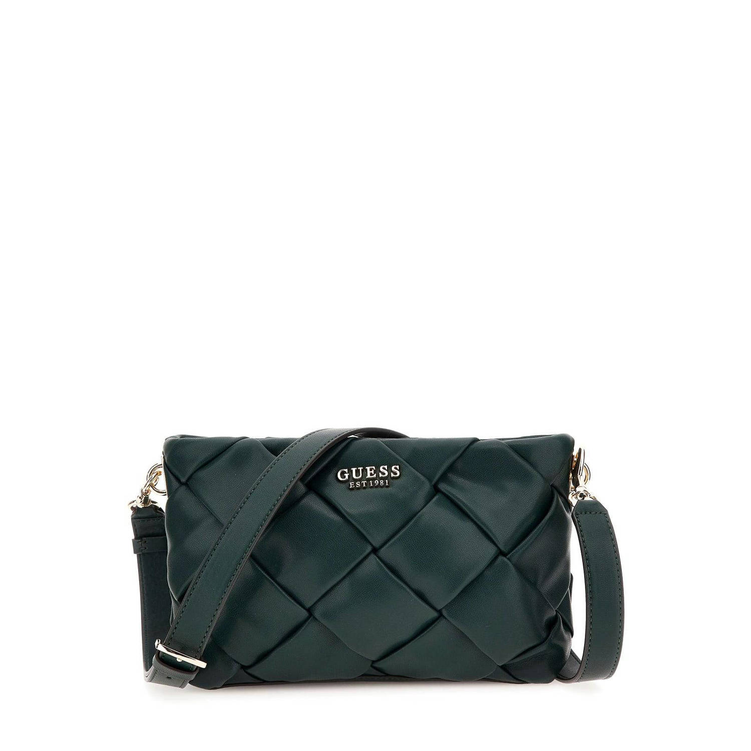 Guess Geweven leren tas met metalen logo Green Dames