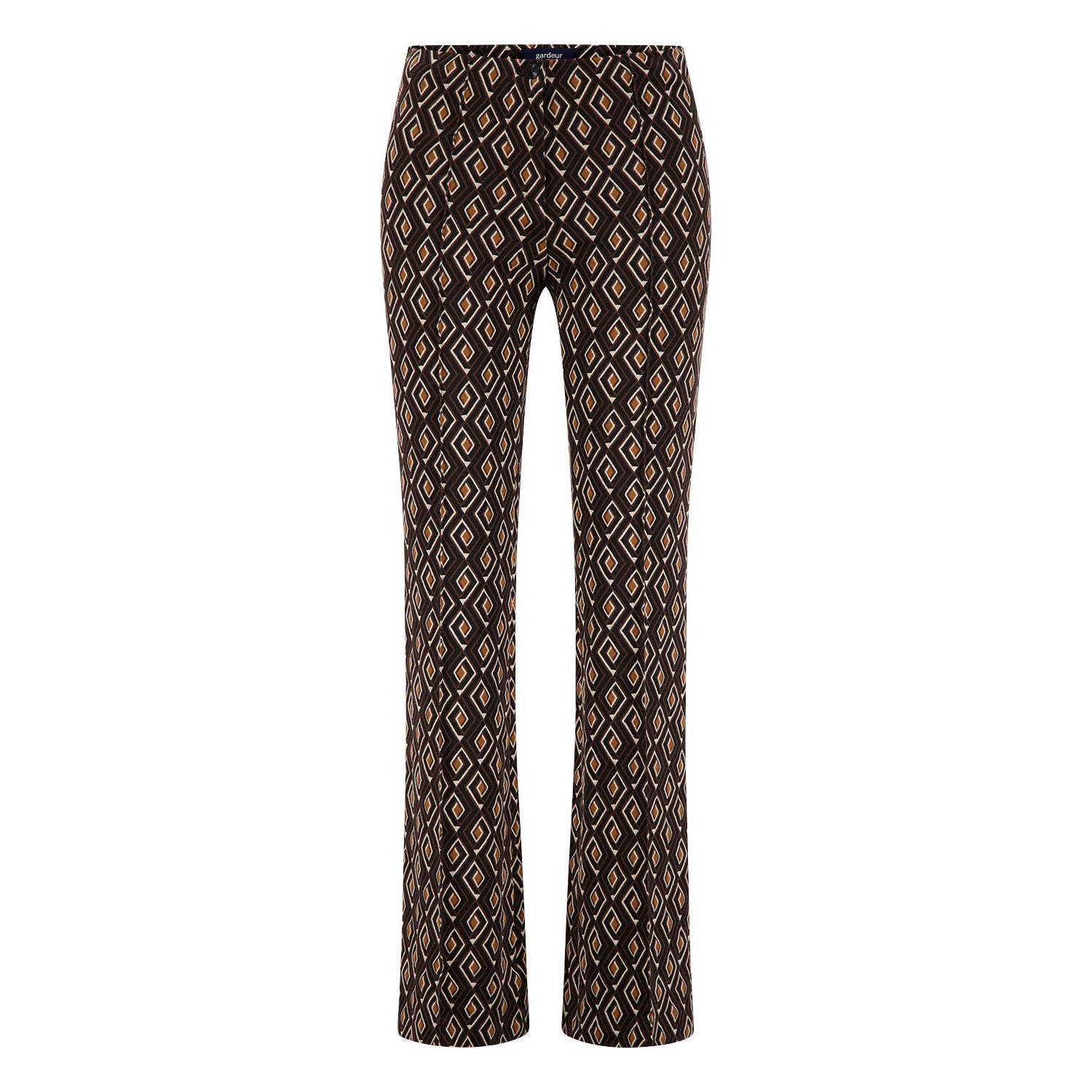 Gardeur slim fit broek Zaria820 met all over print donkerbruin