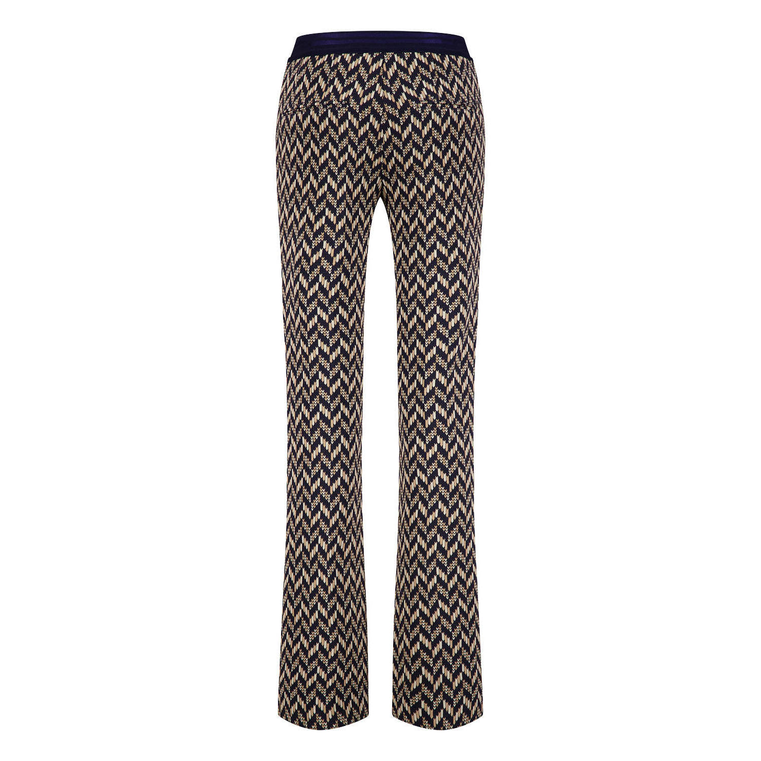 Gardeur slim fit broek Zaria met visgraat donkerblauw beige