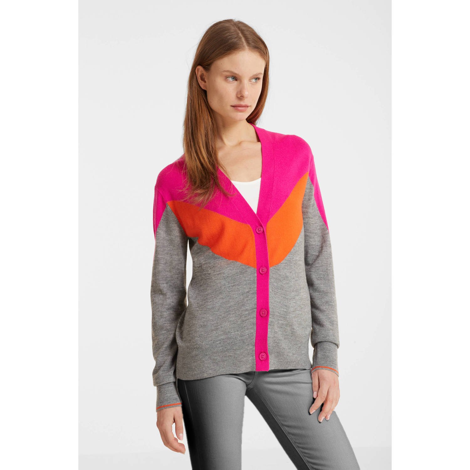 Anytime colourblock vest roze oranje grijs