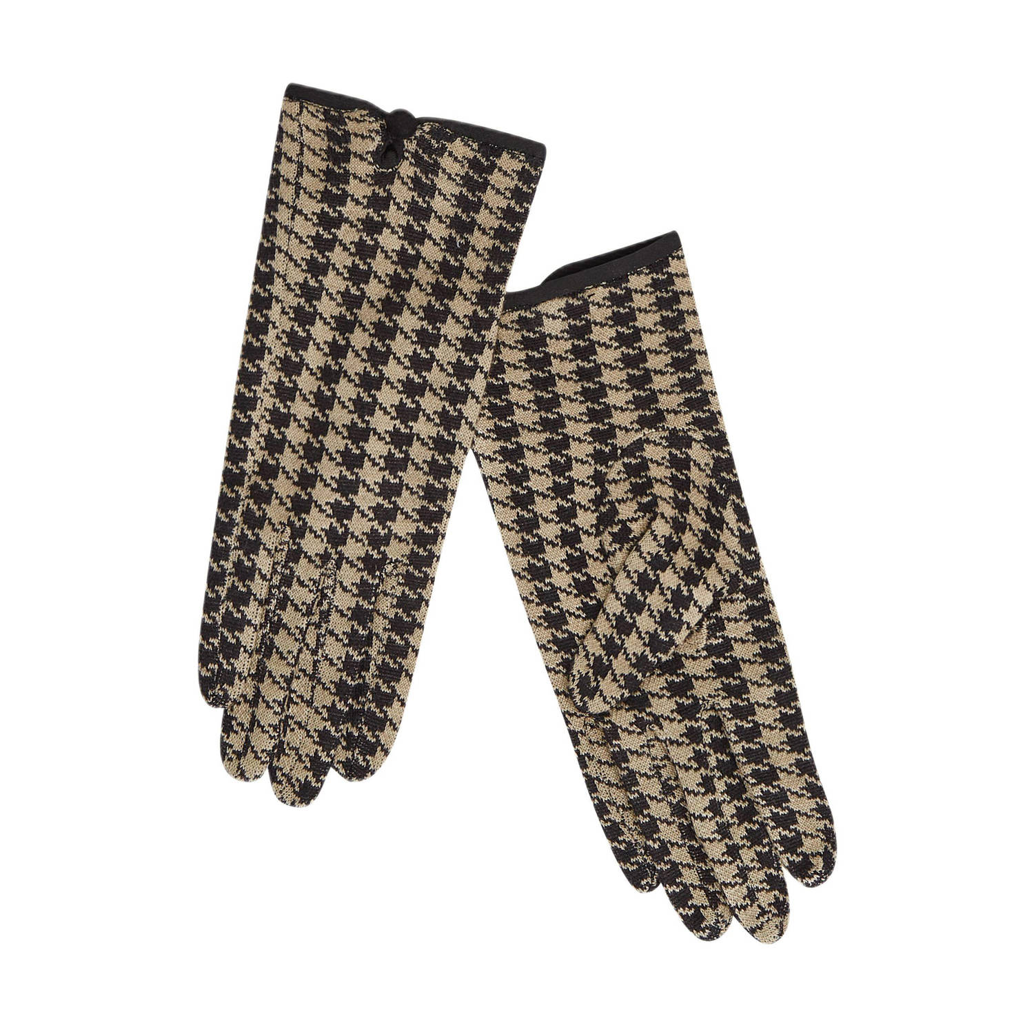King Louie handschoenen met pied-de-poule bruin zwart