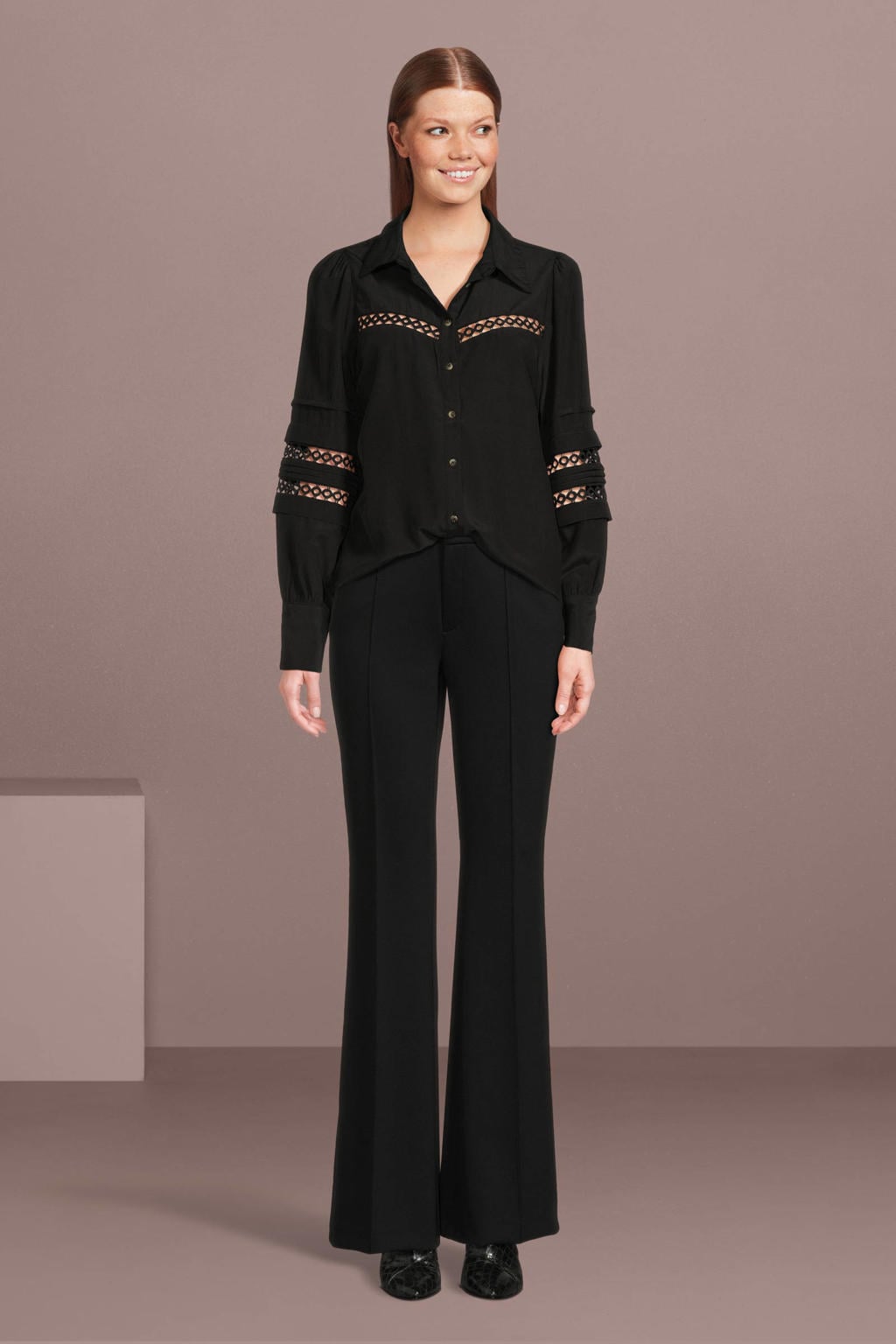 Zwarte dames MAC bootcut pantalon van jersey met regular waist en rits- en knoopsluiting