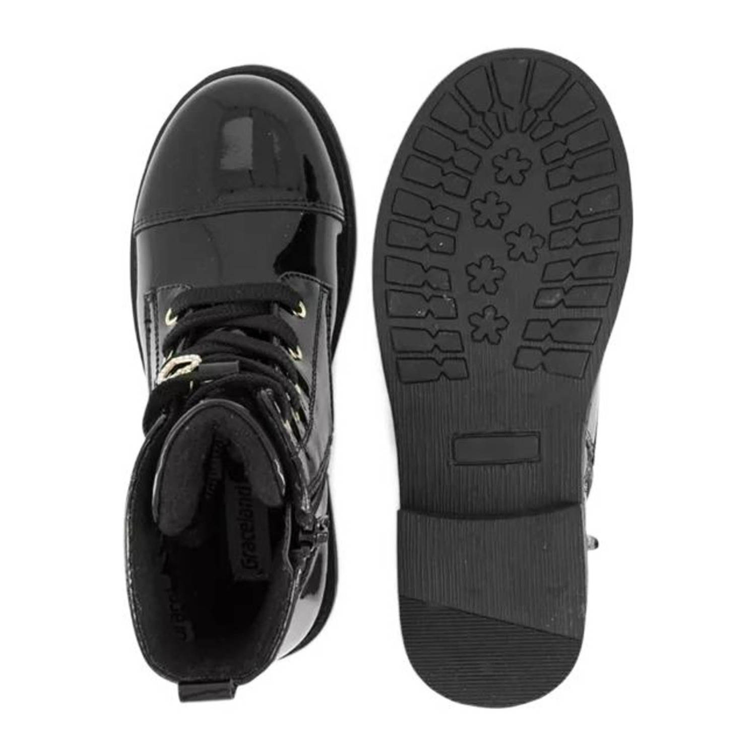 Graceland schoolkind lak veterboots zwart