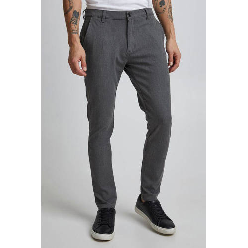 Solid slim fit pantalon Frederic med grey afbeelding