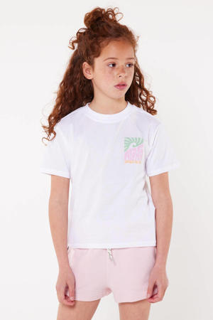 T-shirt Emmalyn JR met backprint wit/groen/roze