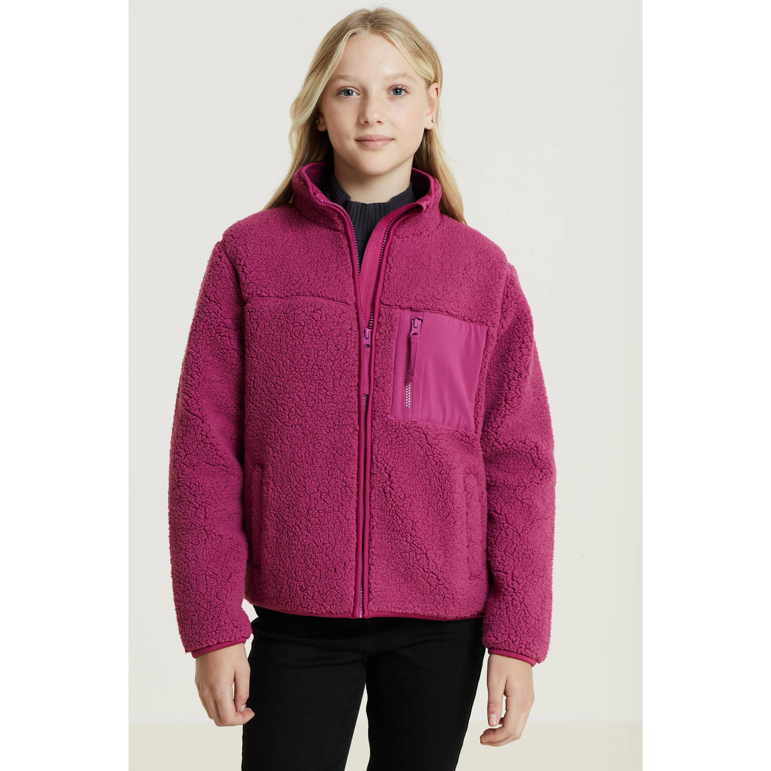 Anytime teddy fleece vest magenta Paars Meerkleurig 110 116